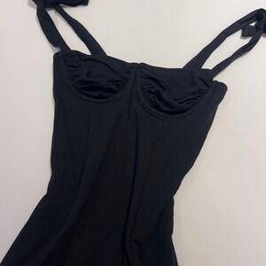 Adika Black Bustier Mini Dress Ruched Tie Strap Bodycon S